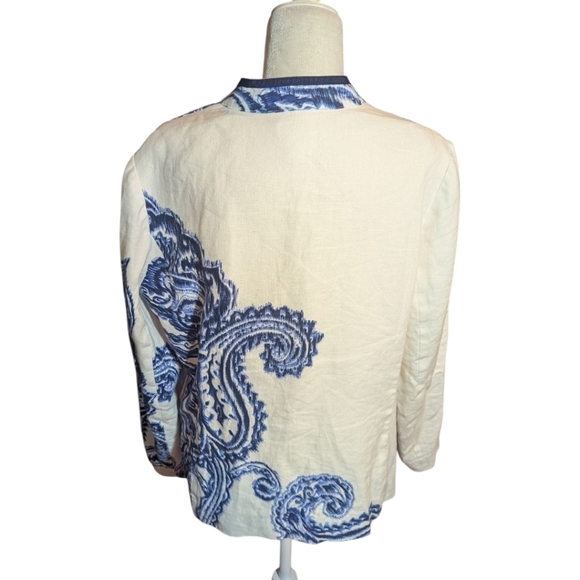 Linen Willow Print Brushed Paisley Mandarin Inverted Collar Blazer Chico's 2 Lrg - Picture 3 of 11